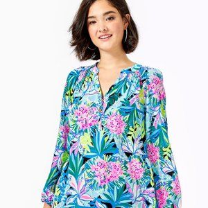 New Lilly Pulitzer Elsa Silk Top, You Me And Giraffee, Size M, L, XL